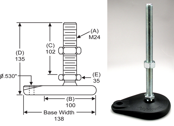 Inc. Polymount Leveling Mount MTSNYLB44 Stud Style Teardrop Leveler with Lag Hole S/&W Manufacturing Co