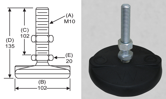 PolyMount Leveling Mount BMNYLC36 Nylon Stud Style Leveler S&W Manufacturing Co Inc. PolyMount Leveling Mount BMNYLC36 Nylon Stud Style Leveler S&W Manufacturing Co Inc.