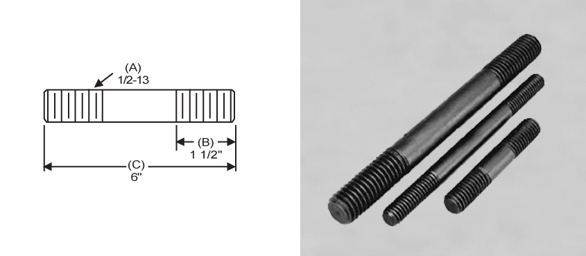 2 pk. 1/2-13 x 4 Black Oxide Steel Double End Threaded Studs 2 pk. 1/2-13 x 4 Black Oxide Steel Double End Threaded Studs