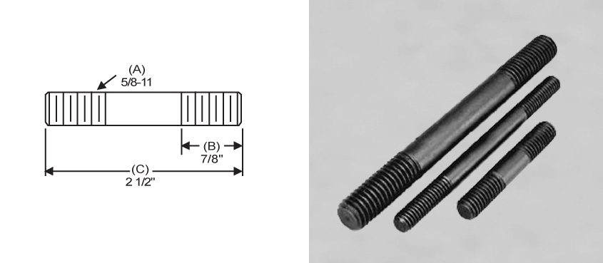 Made in US Ends Threaded Equally Pack of 2 1 Threaded Lengths 1/4-20 Threads Carbon Steel Stud Black Oxide Finish 3 Length 